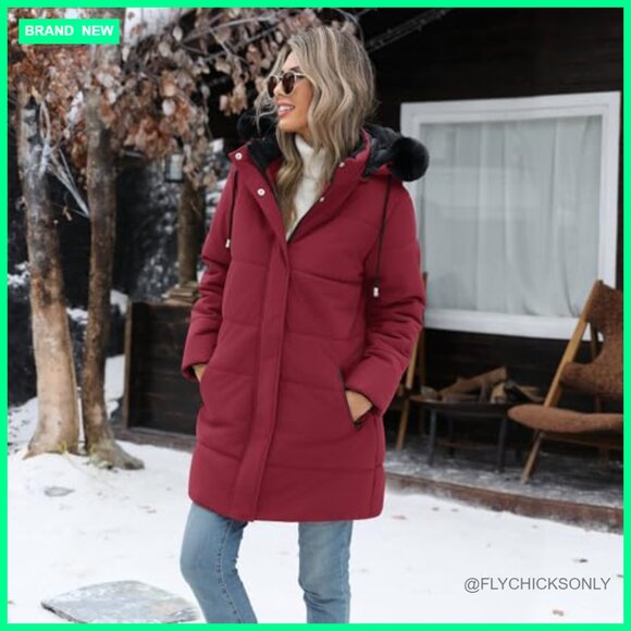 Women's Winter Puffer Coat Fleece Lined Parka Jacket with Detachable Hood - Picture 3 of 7